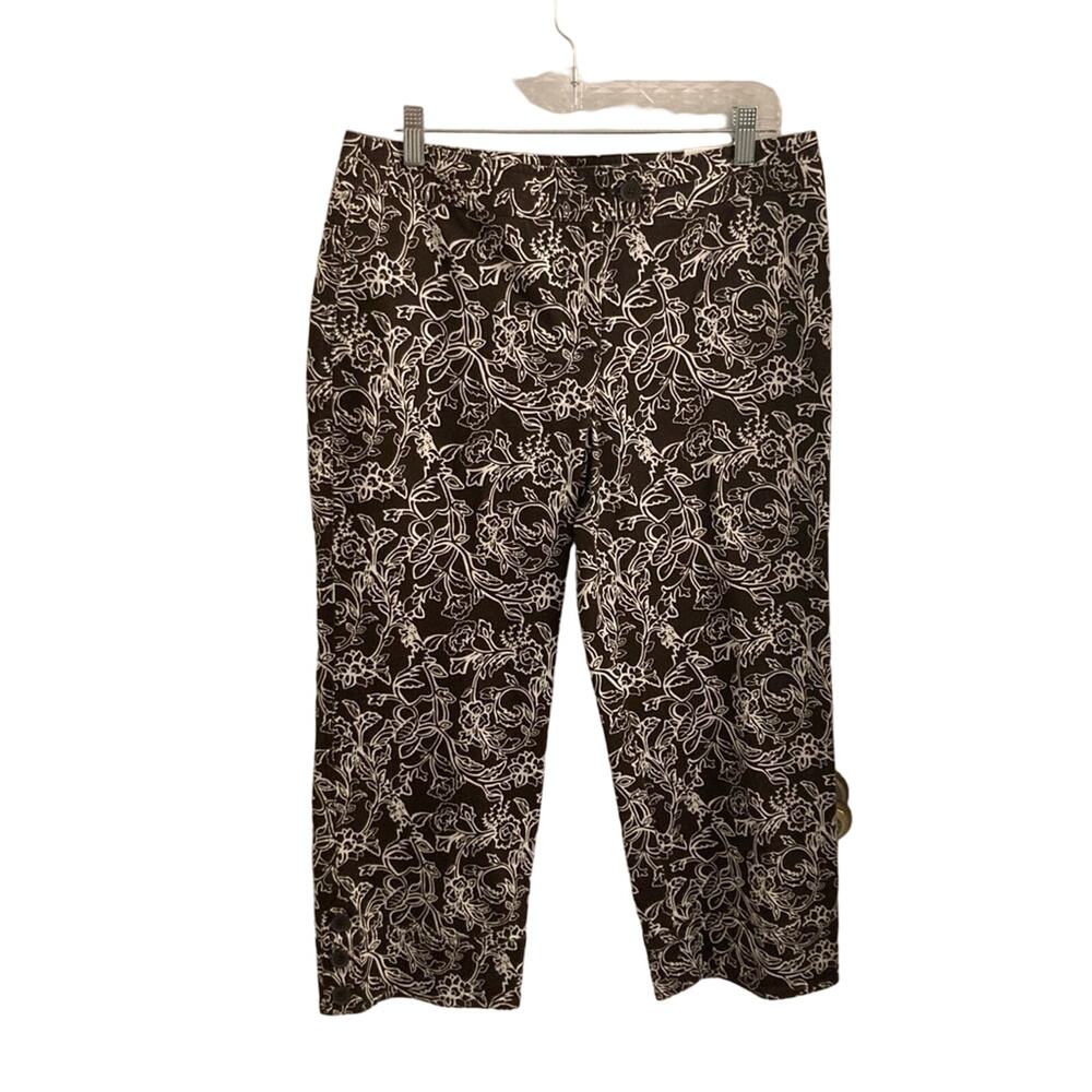 NEW Loft Ann Cotton Capri Pants Chocolate Brown and White Floral - Size 10